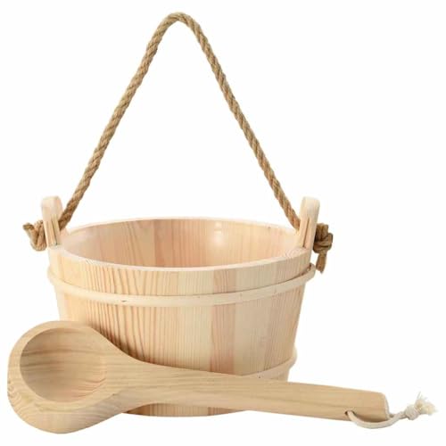 vidaXL Cubo de Sauna 2 pcs Marrón Madera de Pino Sólida y Cáñamo, Accesorios de baño, Espejos Circulares, diseño Tradicional, Materiales duraderos, Otros artículos funcionales para Espacios Modernos