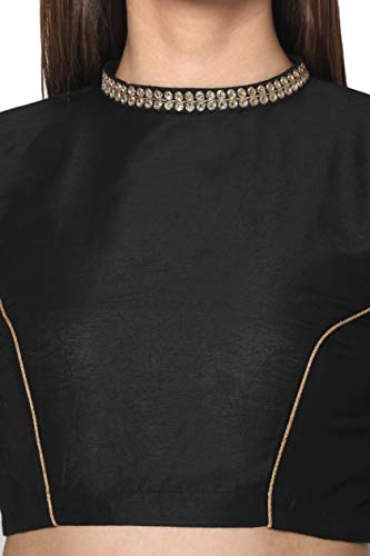 Rene Women Half Sleeve Black Cotton Tussar Solid Blouse (D-1005170) 38