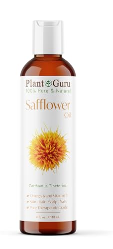 Plant Guru Safflower Oil 4 fl. oz. – Cold Pressed, 100% Pure & Natural Carrier for Skin, Face, Body, Hair, and Cooking. Great for DIY Creams, Lotions, and Lip Balms.