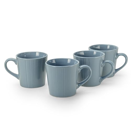 Cuisine Art EVE Stoneware Coffee Mug Set of 4 300 ML Blue Cups | Premium Ribbed Coffee & Tea Mugs for Home Office & Café | Cappuccino & Latte Mug Set
