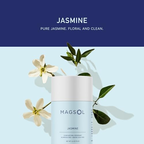 MAGSOL Magnesium Deodorant for Women, Aluminum Free, Baking Soda Free, Natural Deodorant for Sensitive Skin, Long Lasting Odor Protection with Sweet Almond Oil, Jasmine 2.6 oz