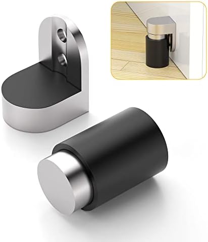 Cylindrical Floor Mount Door Stop Stainless Steel Heavy Duty Magnetic Door Stopper Height-Adjustable Brushed Satin Door Holder Floor Mount