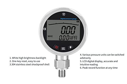Manomètre digital 10000PSI haute précision avec écran LCD rétroéclairé