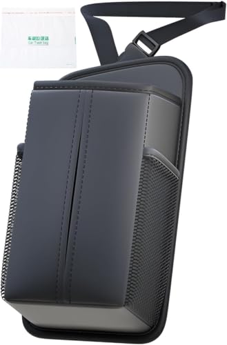 [pronala]シートサイド車用ティッシュケース 車 ティッシュホルダー 箱ごと収納可能 車用ゴミ袋60枚入り付 取り付け簡単 傷防止設計 助手席 後部座席対応 小物収納ポケット2個付 車内インテリア PUレザー カーアクセサリー ドライブ必須アイテム