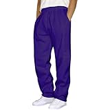 Mens Sweatpants with Pockets Baggy Sweat Pants Wide Leg Casual Athletic Workout Gym Clothes Straight Leg Open Bottom Sweatpants Fleece Lined Jogger with Pockets Winter Fall Clothing Purple