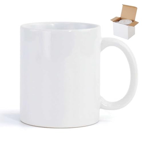 CRUMANCY Taza de café de cerámica, tazas de sublimación, tazas de café en blanco de cerámica de 11 onzas, con caja de espuma, lavable a máquina, tazas de cerámica blanca a granel para té, café con