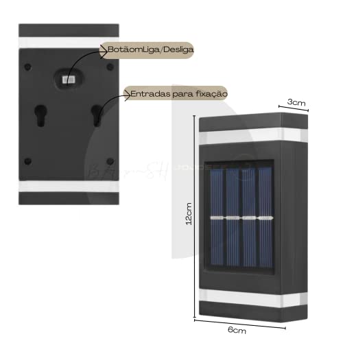 Kit 2 Arandelas Solares Acendimento Automático Iluminação Inteligente à Energia Solar a Prova D'Águ
