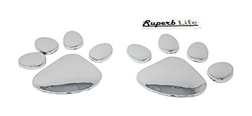Animal Black Paws Print Design License Plate Frame, Pet Dog Cat, Set of 2 with 2pcs 3D Chrome Dog Paw Footprint Sticker Decal