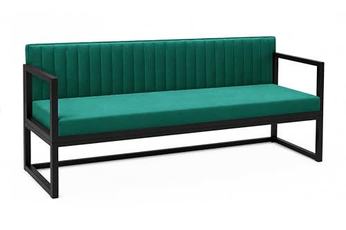 Image of Metal Sofa Cum Bed for Living Room | Modern Industrial Design Metal Frame 3 Seater Sofa Bed for Home, Office & Lounge-Green