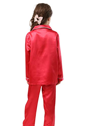Image of Pajamas Kid Unisex Pjs Set Girls Boys Silk Pajamas Set Satin Long Sleeve 2 Piece Clasic Sleepwear for 2-12 Years Todder