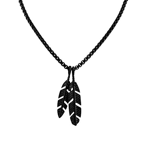 Akitsune Levitas Collier | Pendentif avec Chaine de 90cm | Femmes Hommes Aile Plume élégante Acier Inoxydable - Noir Mat Cover