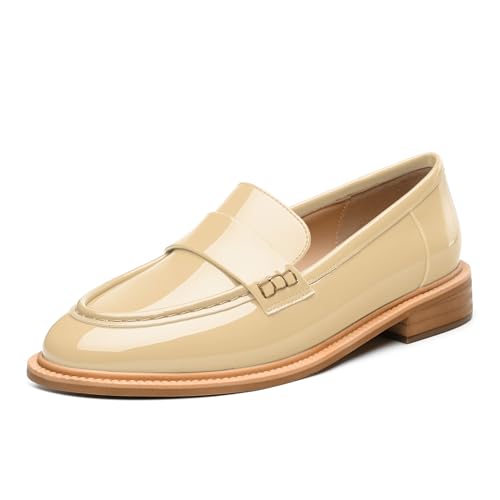 Image of JUSTDANNI Loafers for Women Slip On Shoes with Round Toe 1.2-Inch Low Chunky Block Heel Patent Comfortable Casual Dress Pump Shoes for Wedding Party Work Shopping Dating