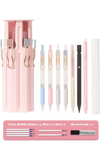 Image of Invite Enterprise Pencil Box with Standing Pen Holder | Multi-Function Writing Case with Ruler, Gel Pens, Eraser & Refills | Ideal Gift for Boys, Girls [Multicolor] (6 in1 Pen case)