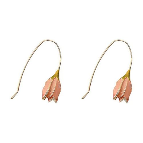 LALADEFIEE 1par Pendientes Colgantes Flor Tulipán Dorados Largos para Mujer Delicados Pendientes de Botón con Diseño de Borla Joyería de Moda para Fiesta y Uso Diario
