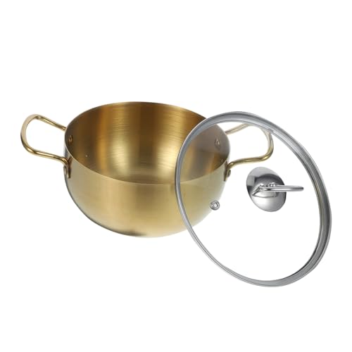 Toyvian Stainless Steel Ramen Pot with Double Handles 18cm, Korean Style Hot Pot for Induction Cooker, Noodle Soup Cooking Pan with Lid, Ideal for Housewarming Kitchen Cookware Set