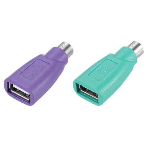 MECCANIXITY 2 Pcs PS/2 to USB Port, PS/2 Male to USB Female Adapter for Wired Mouse Keyboard Desktop PC Laptop Notebook, Green/Purple