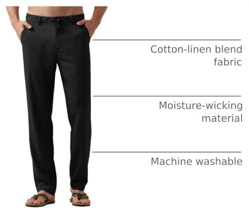 Image of Willit Men's Linen Pants Casual Lightweight Drawstring 29 inch 30 inch 32 inch