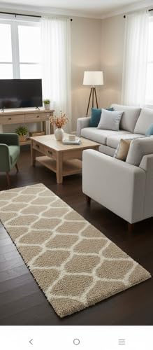 Image of Carpet for Hallway, Kitchen, and Modern InteriorsCarpetCozy Shag Runner for Living Room, Bedroom & Office Decor ETC Size 2x6 feet, Patten-Solid Beige M