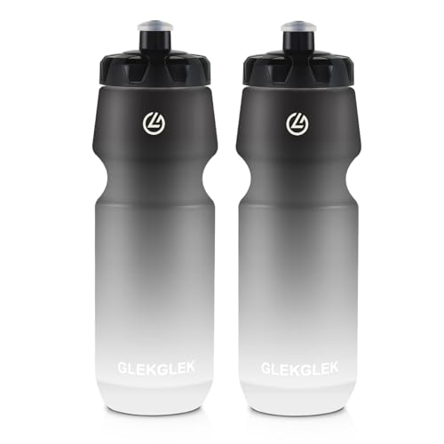 GLEKGLEK Trinkflasche Fahrrad 750ml BPA Frei, Auslaufsicher Sportflasche, Spülmaschinengeeignet, für Outdoor Fitnessstudio Wandern Radfahren (Schwarz Weiß) - 750 ml x 2