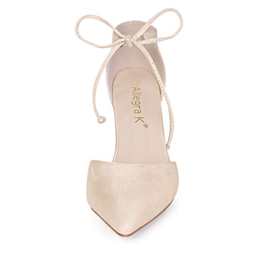 Allegra K Women's Ankle Tie Chunky Heel Pointed Toe Dress Point Toe Dress Beige Pumps - 8.5 M Us #TOP1