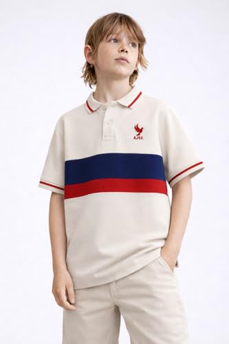Image of Alan Jones Clothing Boy's Cotton Regular Fit Colorblock Polo Neck T-Shirt