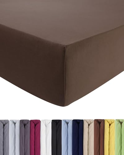 ENTSPANNO Luxus Spannbettlaken 140x200 bis 160x220 cm - Aus Premium Jersey - auch ideal für Wasser- u. Boxspringbett bis 35cm Höhe - Dunkelbraun