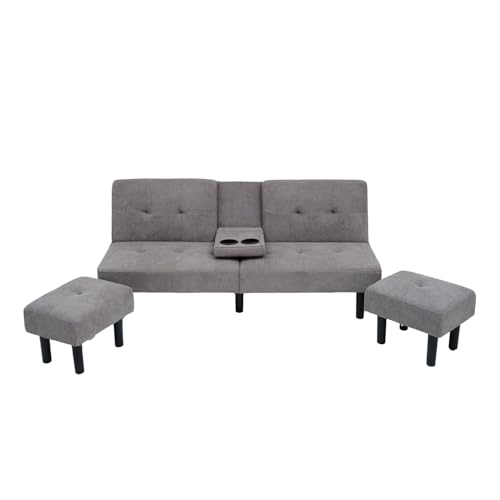 Syuan Kagu ソファベッド 3人掛 4人掛 5人掛けソファー 2色 リクライニング オットマン付き ウルトラマン付き カップホルダー付きソファー 3way3段階 折りたたみ可能 組み立て式 リビングソファ 座面奥行47cm (グレー) (グレー)