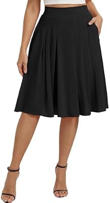 Belle Poque Women's Pleated A-Line Skirt – Below Knee Length, Classic Black, Size L