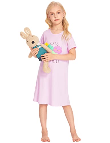 Arshiner Toddler Nightgowns For Girls Short Sleeve Nightie Cute Star Cartoon Pattern Light Purple 10-11Y #TOP2
