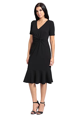 London Times Women's V-Neck Polished Flounce Hem Twist Waist Detail Feminine Office Event Guest of2