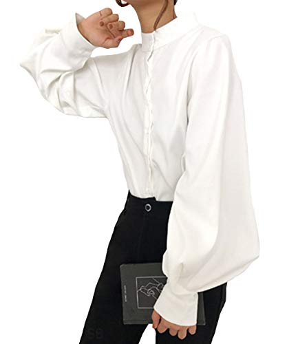 [サン ブローゼ] 上品 シフォン トップス バルーンスリーブ スタンドカラーシャツ 無地 綺麗 かわいい カワイイ 可愛い おしゃれ お洒落 オシャレ きれいめ キレイ目 きれい目 透け感 袖 ブラウス 長袖 シースルー 秋 カットソー カジュアル 通勤服 着痩せ きやせ 長そで ベージュ すっきり 通勤 OL オフィス オフィスカジュアル ボタン付き ボタン ふんわり ゆったり ホワイト XL