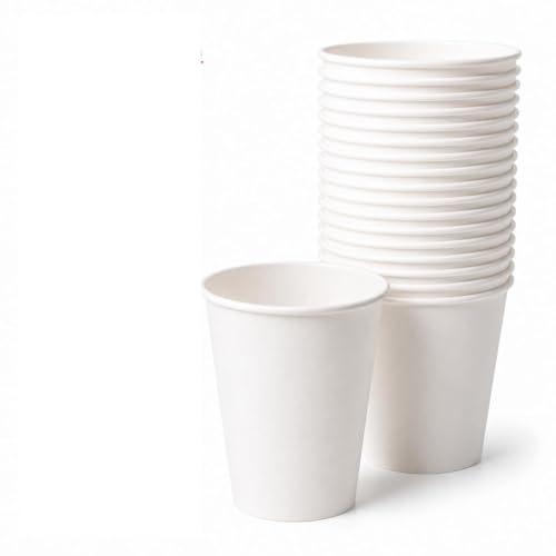 CHELIQ White Paper Cups 12 oz Disposable Hot & Cold Beverage Cups Leak-Proof Stackable Made in USA (50 Count)