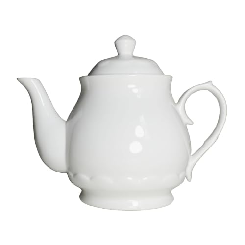 Image of White Porcelain Teapot, 2L Large Tea Pot Coffee Tea Water Pot Vintage Lotus Ceramic Gooseneck Kettle (72oz)