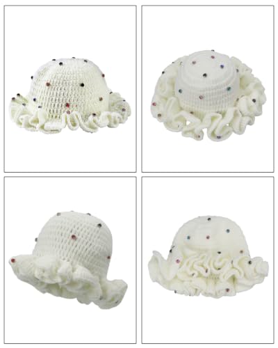 Image of Women Crochet Bucket Hat Cute Winter Ruffled Brim Floppy Cap Handmade Knit Cloche Hats