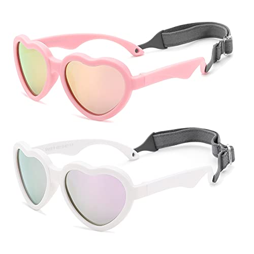 Image of COASION Baby's First Sunglasses with Strap, Unbreakable Polarized Newborn Infant Heart Sunglasses for Ages 0-24 Months