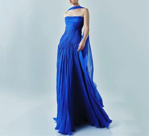 Women Royal Elegant Strapless A-Line Prom Dress Flowing Hand-Pleated Silk Evening Gown for Formal Party2