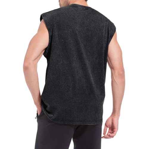 Sleeveless Muscle Cut Off Shirts for Men Gym Workout Running Beach Tank Tops Acid Wash Cotton Tshirt Loose Fit Tees3