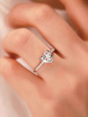1pc 1CT Heart Shape White Zircons Rings For Women Party Engagement Wear Sterling Silver Ring Fine Jewelry For Anniversary Birthday Gift3