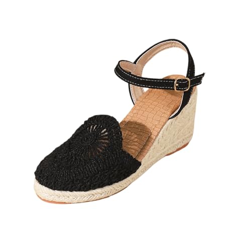 Espadrilles compensées élégantes en crochet noir haut de gamme