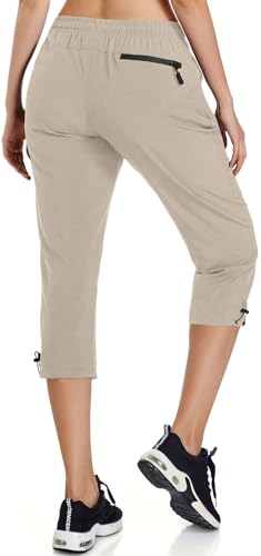 Ksmien Women's Lightweight Hiking Capri Pants Quick Dry Workout Cargo Capris Water Resistant UPF 50+ Zipped Pockets3
