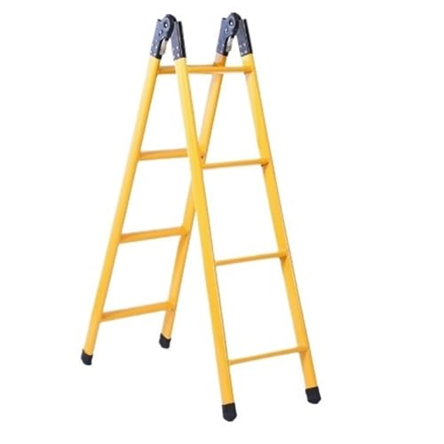 Image of Step Ladder Portable Folding Single-Sided Straight Through Ladder, 1.5-Meter-high Steel Pipe Telescopic Climbing Ladder(Yellow)