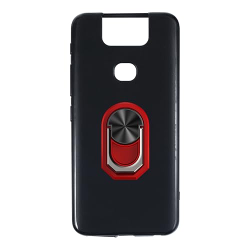 UOGNADGD Funda Flexible + Soporte para Dedo Compatible con ASUS Zenfone 6 ZS630KL Funda Antigolpes para Teléfono con Soporte Magnético Estilo Mecanizado (Negro + Rojo)