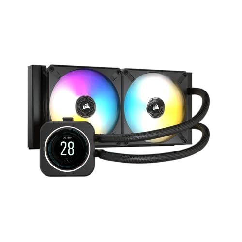 CORSAIR iCUE H100i Elite LCD Display Liquid CPU Cooler-Custom IPS LCD Screen-40 Dynamic RGB LEDs-120mm Fans-240mm Radiator-Commander CORE Smart Lighting Controller