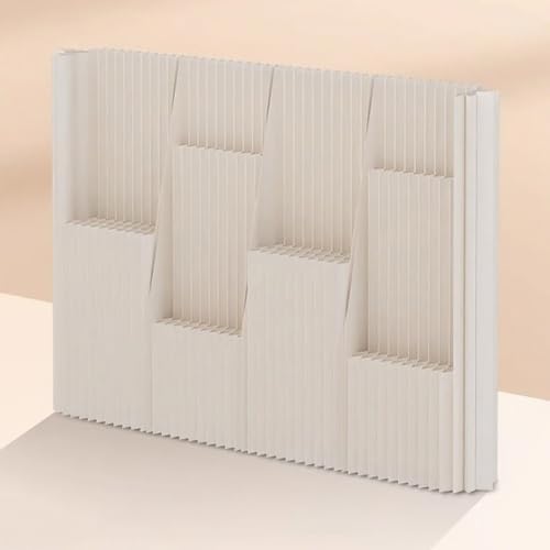 Retractable Folding Paper Room Divider with Storage Shelf, Privacy Screen for Home, Salon, Office & Exhibition - H63in/160cm x L118in/300cm - Stylish Space Separator