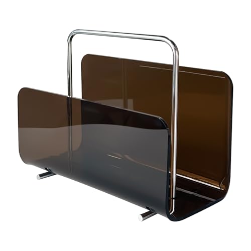 brilliant choice Magazine Holder, Brown Clear Acrylic with Stainless Steel Handle, Tabletop Display Stand