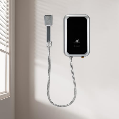 Calentador de agua instantáneo, 6,5 kW, calentador de agua eléctrico instantáneo, 30 – 55 ℃, mini calentador de agua con pantalla digital LCD, tubos de agua, ducha de mano y grifo