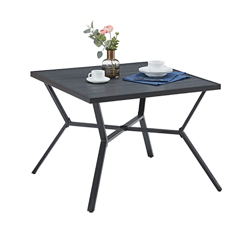 VICLLAX Patio Dining Table Outdoor Metal Steel Frame Square Table, Dining Table for 4