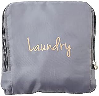 Miamica Travel Laundry Bag, Gray/Gold – Measures 21” x 22” When Fully Opened – Foldable Laundry Bag with Drawstring Closure – Durable, Lightweight Travel Accessories