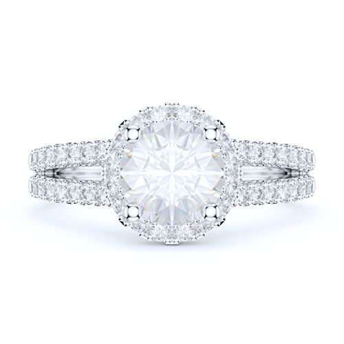 Sterling Silver Split Shank 1.0CT Simulated Round Brilliant Cut Diamond or Genuine Moissanite Halo Engagement Ring Bridal Ring For Women2