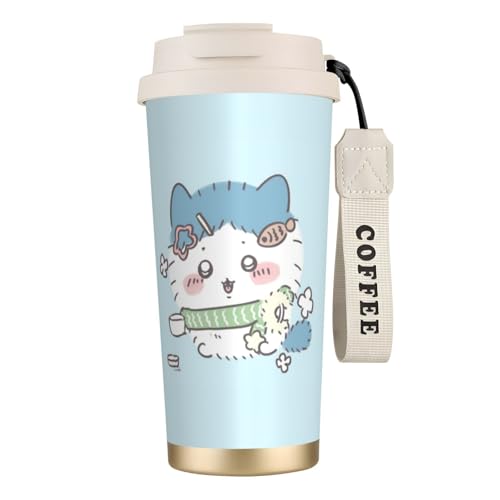 ステンレスカップ ちいかわ ハチワレ コーヒーカップ 車用タンブラー 保冷保温 真空断熱 500ml 蓋付き ストロー付き 大容量 水筒 マグボトル 車用コップ かわいい ギフト対応 誕生日プレゼント 持ち運び便利 男女兼用 家庭用 オフィス
